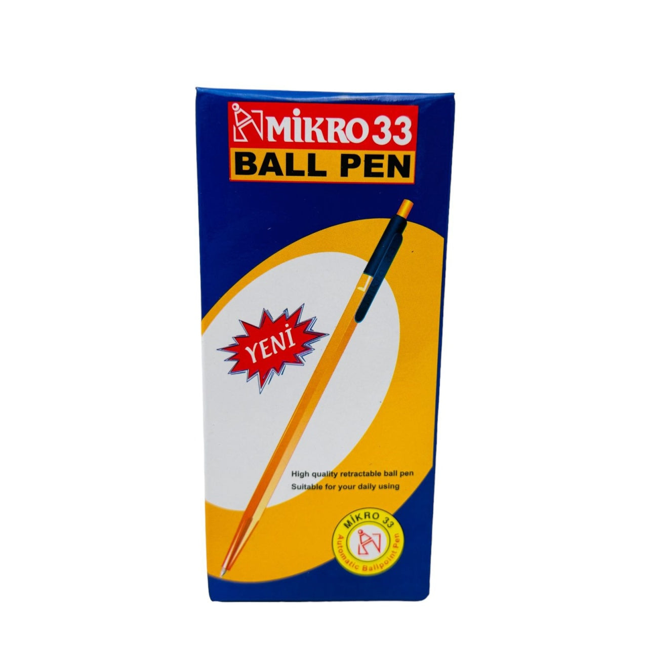 Pix Mikro 33 Click, albastru , pix retractabil cu scriere lina pentru uz zilnic,