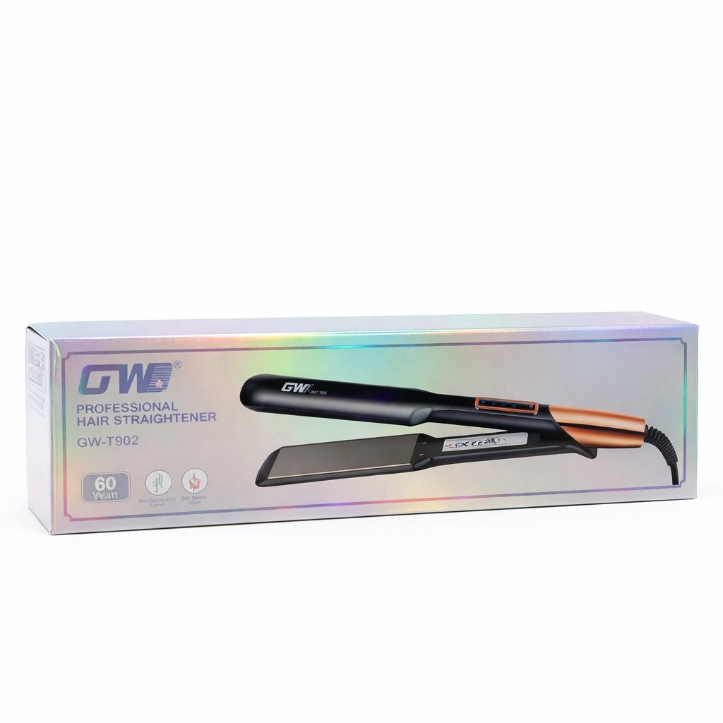 Placa de par profesionala GW-T902, 60W, pentru indreptare rapida, negru cu rose gold