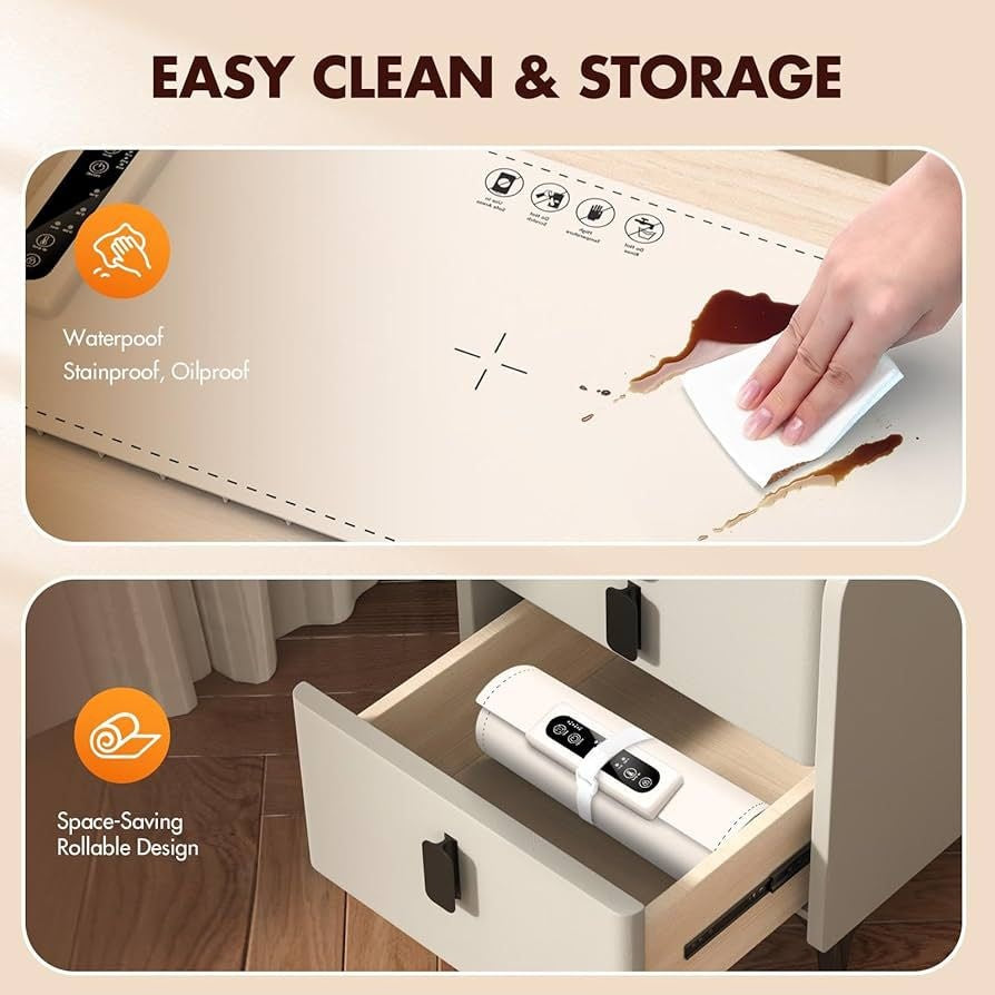 Plită electrică portabilă tip covoraș, încălzire rapidă, temperatură reglabilă, design rulabil, crem