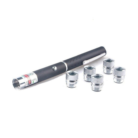 Pointer laser verde cu 5 capete interschimbabile, baterii AAA incluse