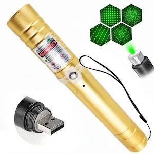 Pointer laser verde reincarcabil USB cu cap interschimbabil, culori mixte