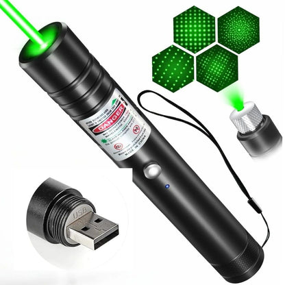 Pointer laser verde reincarcabil USB cu cap interschimbabil, culori mixte