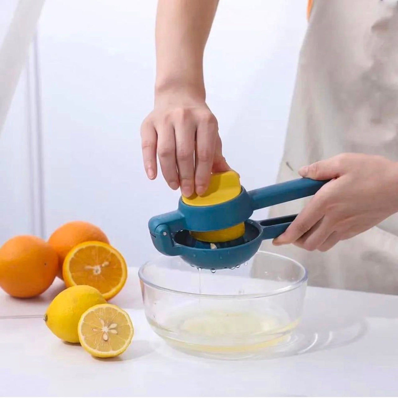 Presă Citrice Duală din Plastic, Ușor de Folosit, Culoare Albastru și Galben