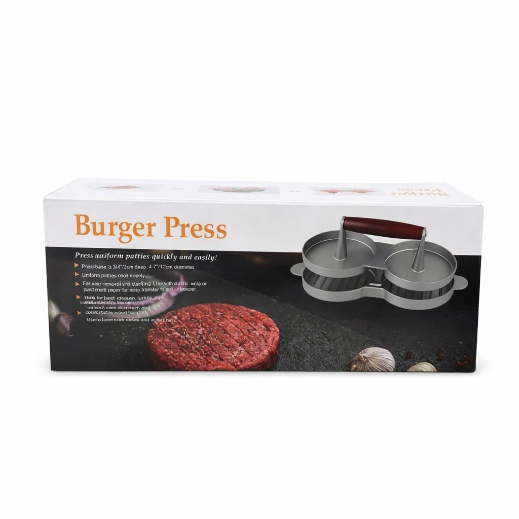 Presă dublă pentru burgeri din aluminiu cu mâner ergonomic din lemn