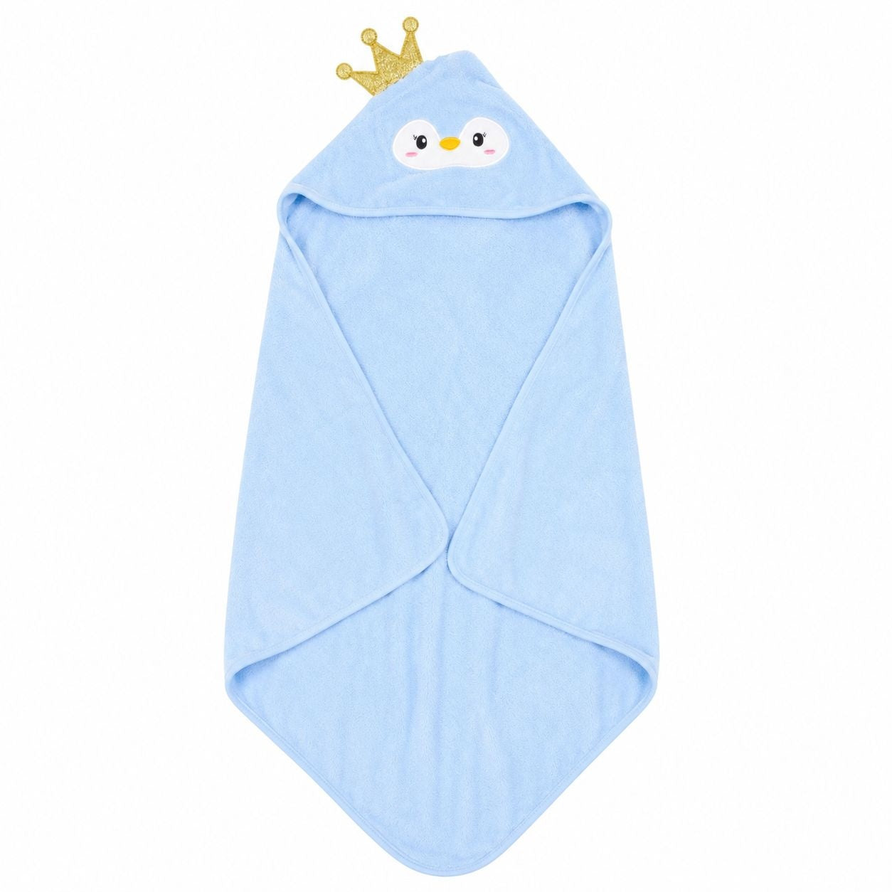 Prosop cu Glugă pentru Copii și Bebeluși Albastru – Model Pinguin, Moale și Absorbant