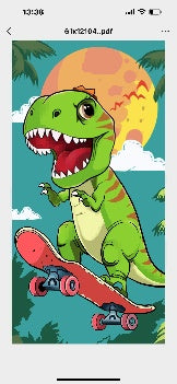 Prosop de plajă colorat pentru copii, model dinozaur pe skateboard
