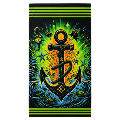 Prosop de Plajă cu Ancoră Marină și Design Multicolor 70x140 cm – Prosop din Microfibră