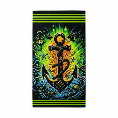 Prosop de Plajă cu Ancoră Marină și Design Multicolor 70x140 cm – Prosop din Microfibră