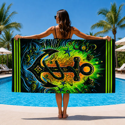 Prosop de Plajă cu Ancoră Marină și Design Multicolor 70x140 cm – Prosop din Microfibră