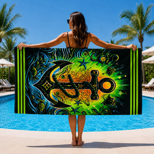 Prosop de Plajă cu Ancoră Marină și Design Multicolor 70x140 cm – Prosop din Microfibră