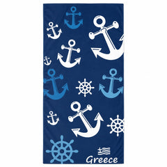 Prosop de Plajă cu Ancore Marine 70x140 cm – Microfibră cu Tematică Nautică