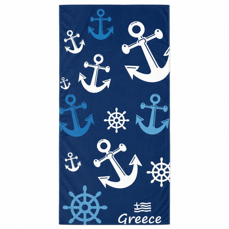 Prosop de Plajă cu Ancore Marine 70x140 cm – Microfibră cu Tematică Nautică