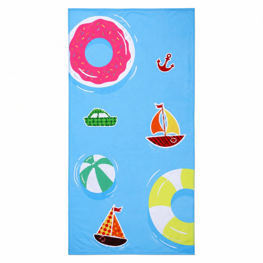 Prosop de plaja cu colace si barcute marine Summer Fun, 70x140 cm