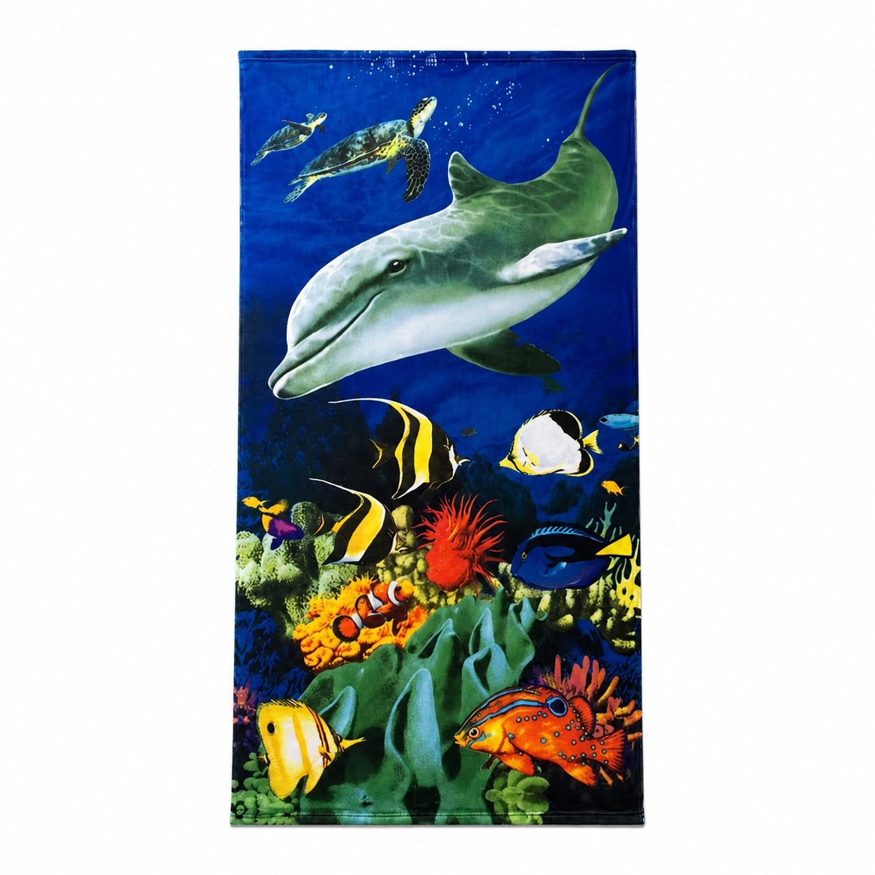 Prosop de plaja cu delfin si pesti tropicali Ocean, 70x140 cm