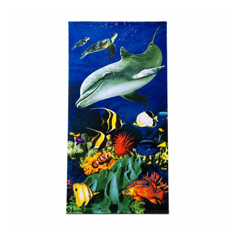 Prosop de plaja cu delfin si pesti tropicali Ocean, 70x140 cm