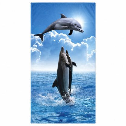Prosop de Plajă cu Delfini în Ocean 90x170 cm – Prosop Mare din Microfibră cu Design Marin