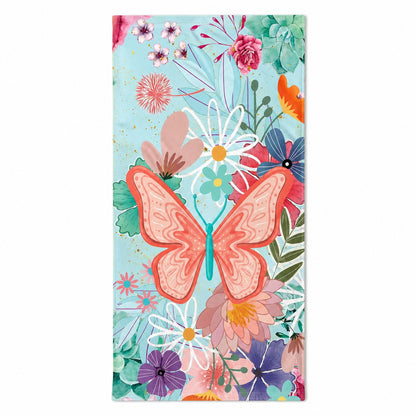 Prosop de Plajă cu Fluturi și Flori Colorate 70x140 cm – Microfibră cu Design Floral