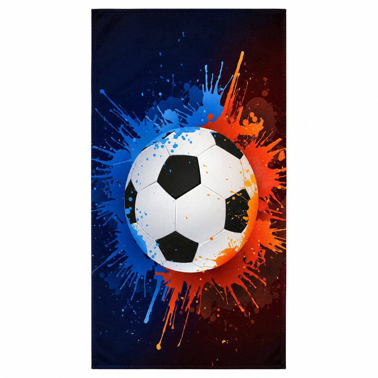 Prosop de plaja cu minge de fotbal si efect splash colorat, 70x140 cm
