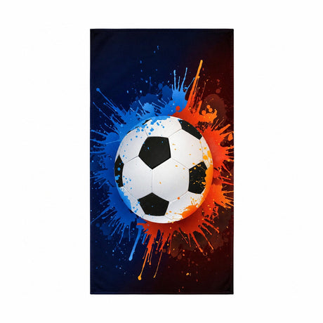 Prosop de plaja cu minge de fotbal si efect splash colorat, 70x140 cm