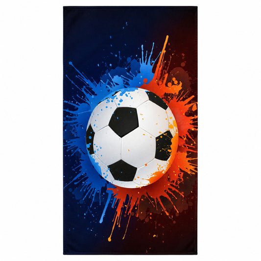 Prosop de plaja cu minge de fotbal si efect splash colorat, 70x140 cm