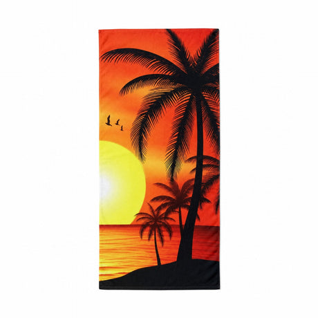 Prosop de Plajă cu Palmieri și Apus Tropical 70x140 cm – Microfibră cu Design Exotic