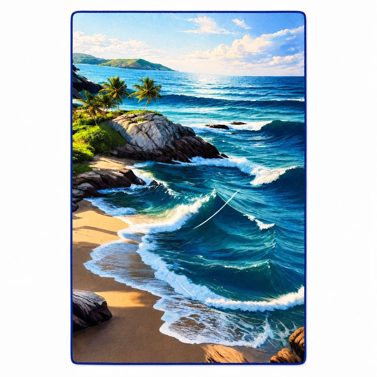 Prosop de Plajă cu Peisaj Tropical și Valuri Oceanice 88x180 cm – Design Exotic