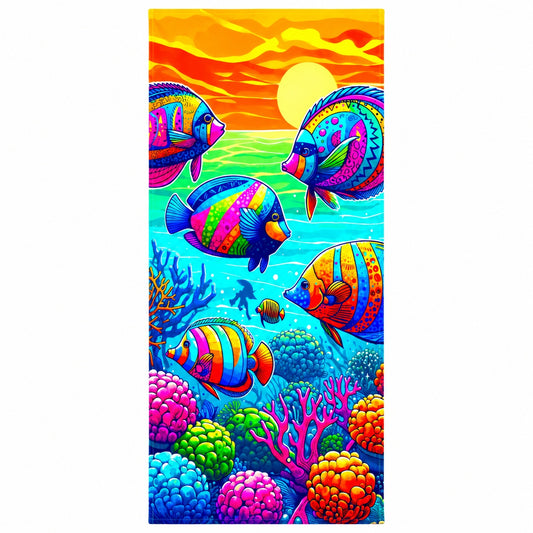 Prosop de plaja cu pesti tropicali multicolori Ocean Sunset, 70x140 cm