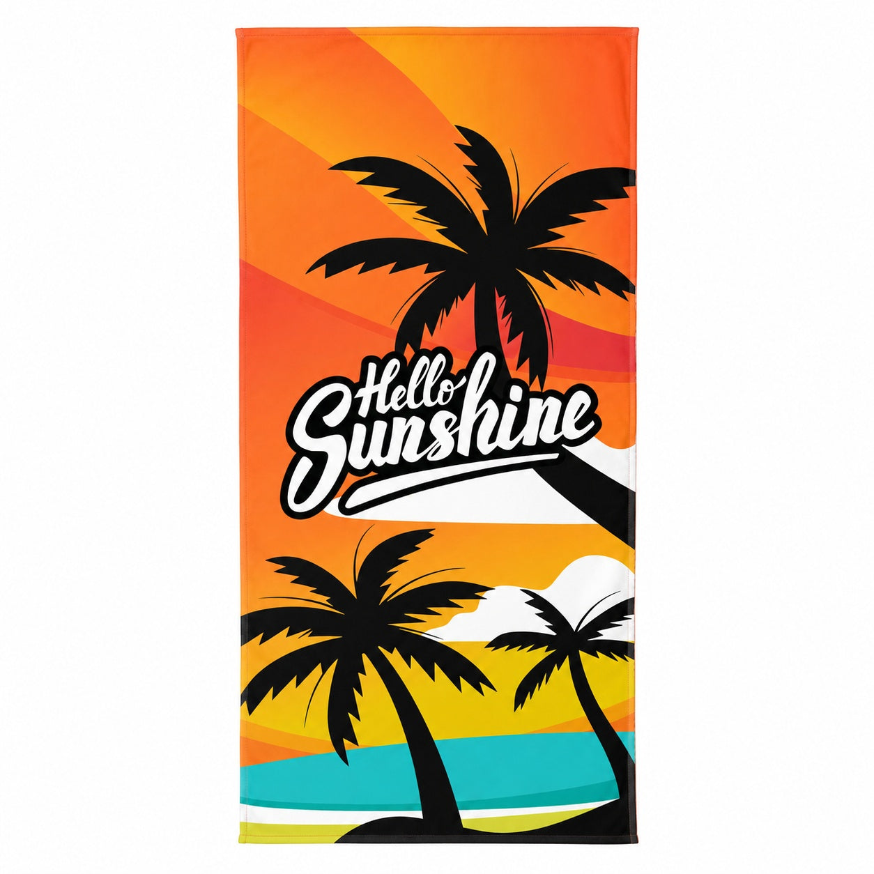 Prosop de plaja Hello Sunshine cu palmieri tropicali, 70x140 cm