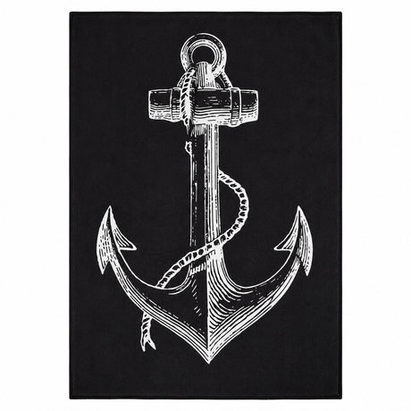 Prosop de Plajă Model Ancoră Vintage Negru 70x140 cm – Design Nautic Elegant