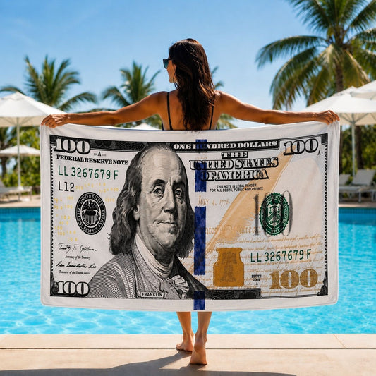 Prosop de Plajă Model Bancnotă 100 Dolari 88x180 cm – Design Original și Modern