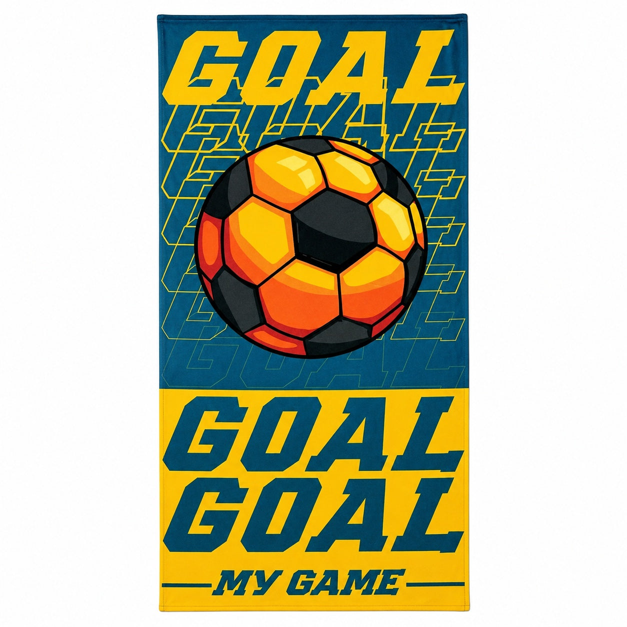 Prosop de plaja model dinamic cu minge de fotbal, 70x140 cm