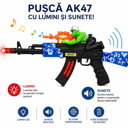 Pușcă de Jucărie AK47 cu Lumini și Sunete, 50 cm – Armă de Jucărie pentru Copii cu Efecte Realiste