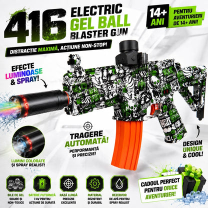 Pușcă de Jucărie cu Bile din Gel, Trageri Automată și Manuală, Lumini LED și Efect Pulverizare, model aleatoriu