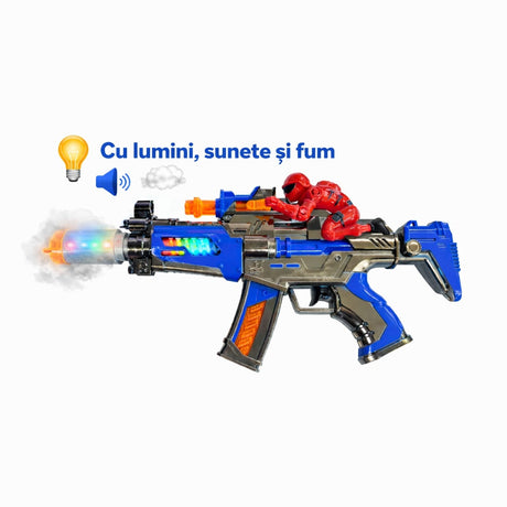 Pusca de jucarie cu lumini, sunete si efect de fum, model interactiv copii
