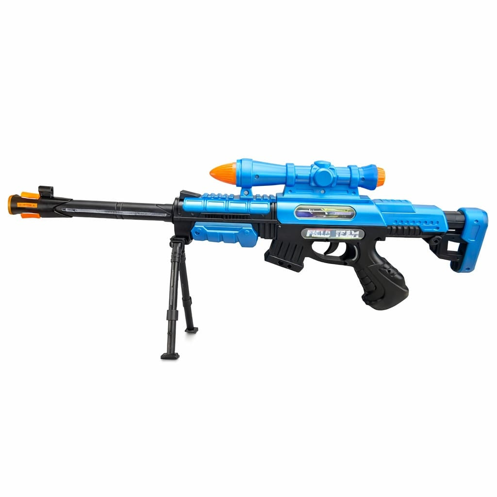 Pusca de jucarie cu luneta si trepied, lumini si sunete, model sniper copii