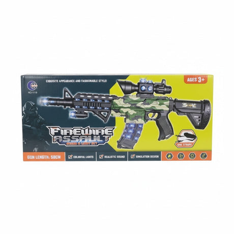 Pusca de jucarie electrica 58 cm ,tip asalt cu luneta, lumini, sunet si vibratii, camuflaj