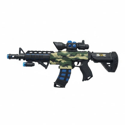 Pusca de jucarie electrica 58 cm ,tip asalt cu luneta, lumini, sunet si vibratii, camuflaj