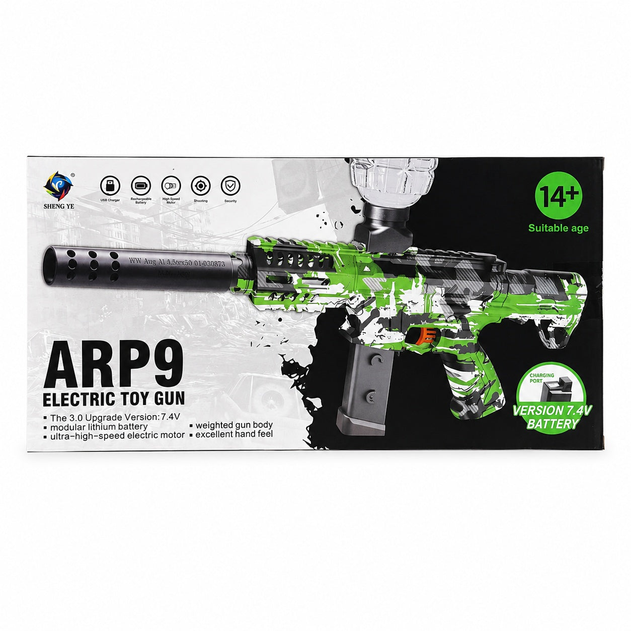 Pusca de Jucărie Electrică ARP9 cu Bile de Apă – 35 cm, Reîncărcabilă, Tragere Automată Rapidă