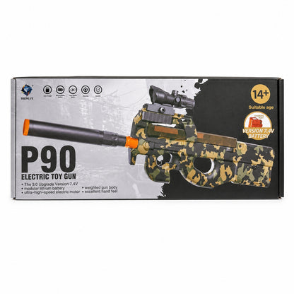 Pușcă de jucarie Electrică cu Bile de Apă P90, 45 cm – Baterie Reîncărcabilă, Ochelari de Protecție Incluși