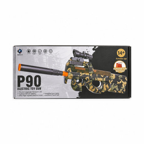 Pușcă de jucarie Electrică cu Bile de Apă P90, 45 cm – Baterie Reîncărcabilă, Ochelari de Protecție Incluși