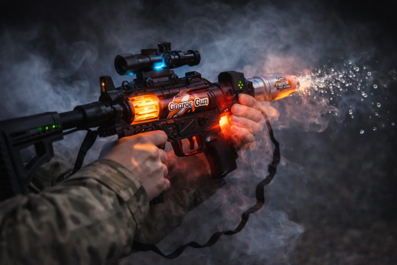 Pusca de jucarie Glare Gun cu efect fum, lumini LED si luneta