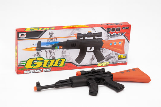 Pusca Jucarie Army Combatant Game , 56 cm, cu Lumini si Sunete, Model Militar, pentru Copii 3+