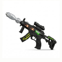Pusca jucarie electrica cu luneta , 48 cm, negru cu verde, cu lumini, sunet si efect de abur