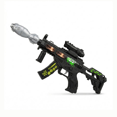 Pusca jucarie electrica cu luneta , 48 cm, negru cu verde, cu lumini, sunet si efect de abur