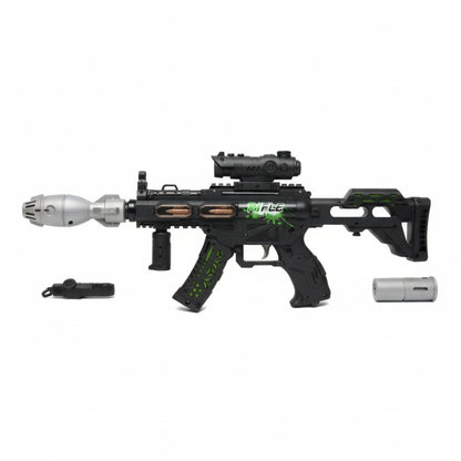Pusca jucarie electrica cu luneta , 48 cm, negru cu verde, cu lumini, sunet si efect de abur