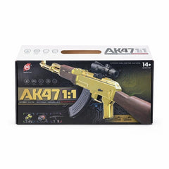 Pusca jucarie electrica model AK stil realist cu ejectare cartuse si luneta 123 cm