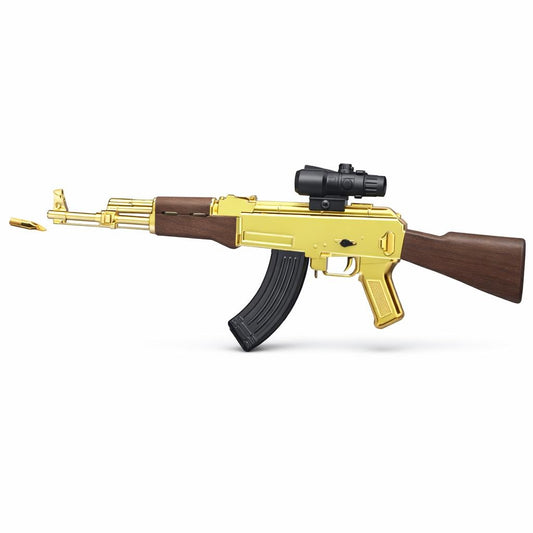 Pusca jucarie electrica model AK stil realist cu ejectare cartuse si luneta 123 cm