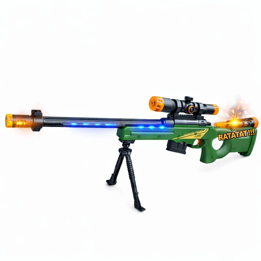 Pusca luneta de jucarie cu trepied, efecte lumini si sunete, model sniper copii