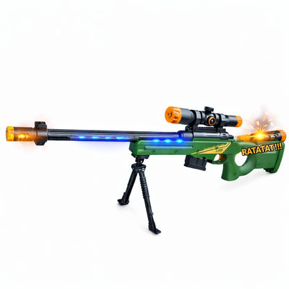 Pusca luneta de jucarie cu trepied, efecte lumini si sunete, model sniper copii