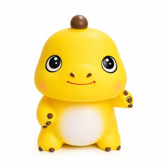 Pușculiță dinozaur galben 20 cm – cutie economii cu capac inferior, design simpatic